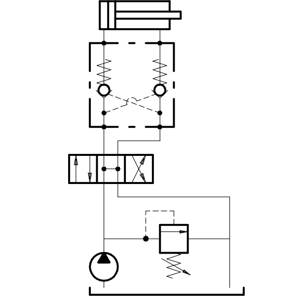 Гидрозамок двухклапанный (сдвоенный) пример установки  в гидросистеме